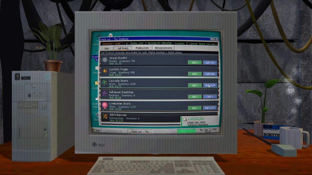 以 Windows 95 經典介面呈現新作《駭客 95》試玩版推出 打造惡意軟體賺錢《WinHack 95》 - 巴哈姆特