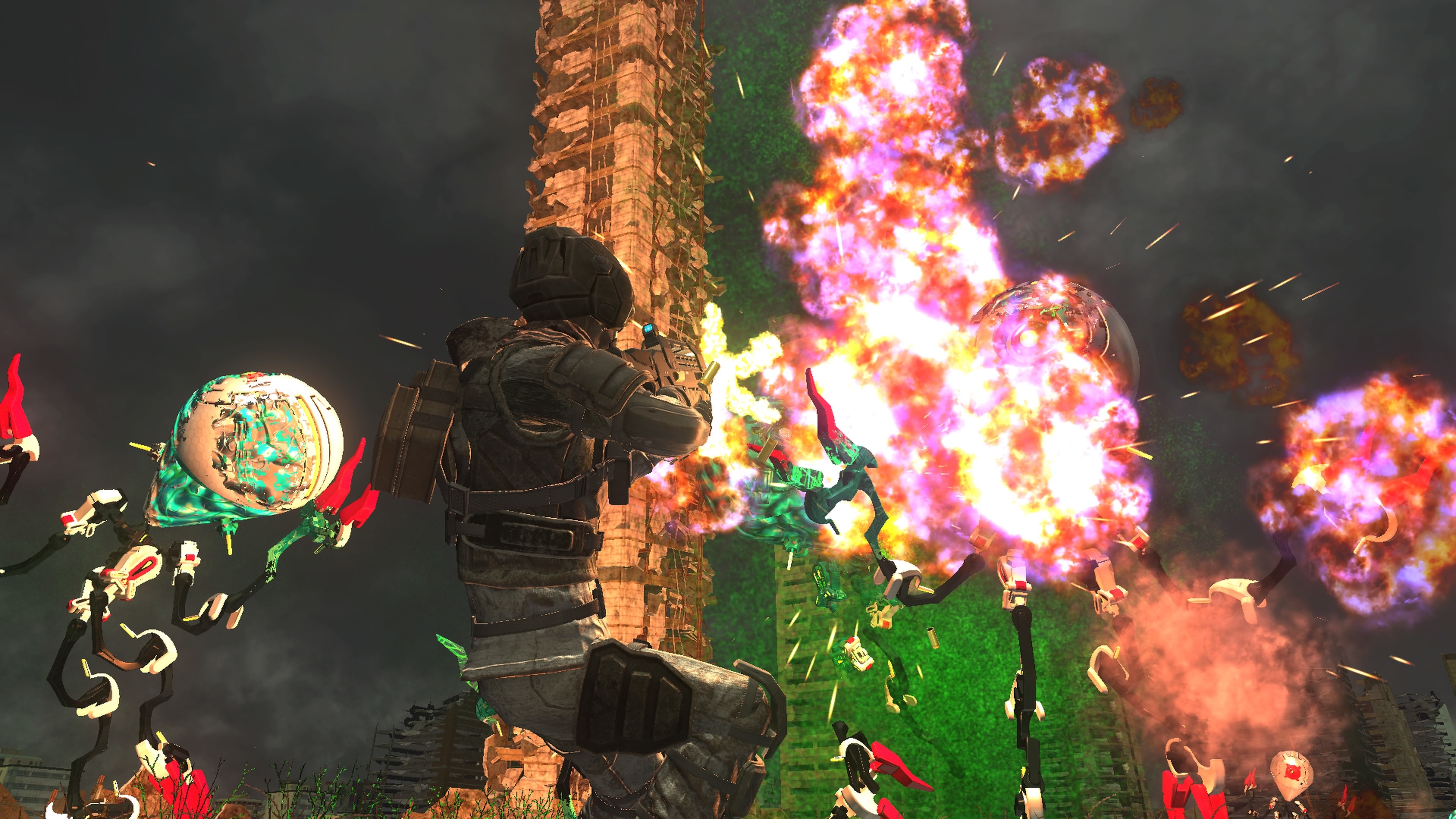 可以看到成功破壞人造人後,它們一面爆炸一邊噴灑體液的模樣。似乎是機械同時也是生物 image