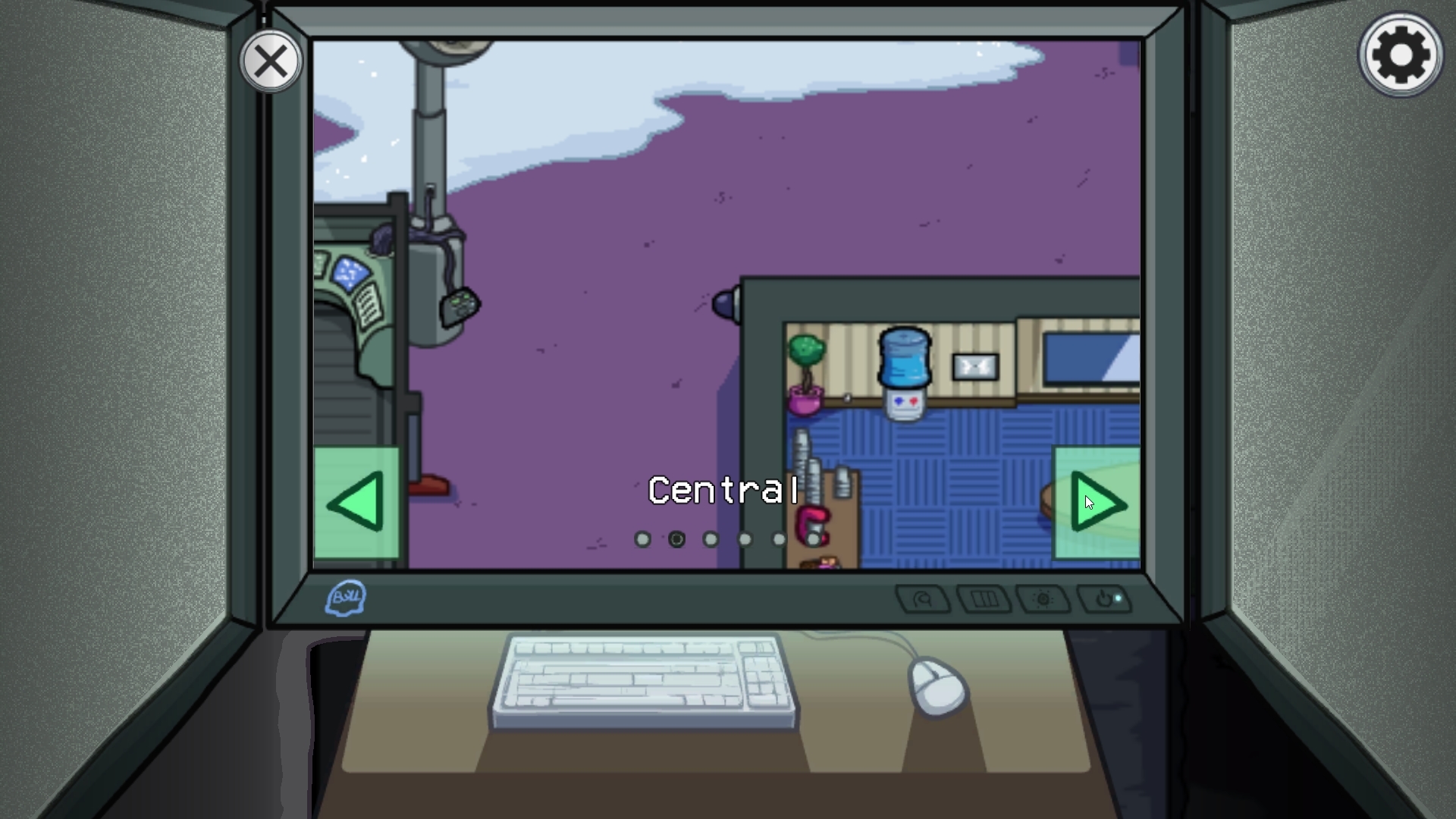 監控室裡面可以切換 4 台監視器的畫面。與 The Skeld 的監視器一樣,監視過程中會發出紅光 image