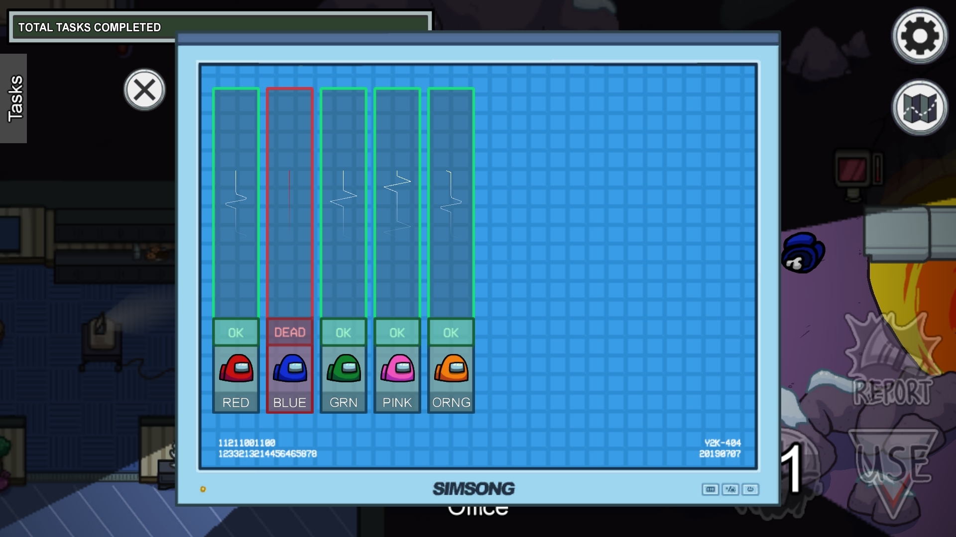 生命跡象的確認畫面。被殺害的玩家將顯示紅色,因為投票被流放的人則會變化成灰色 image