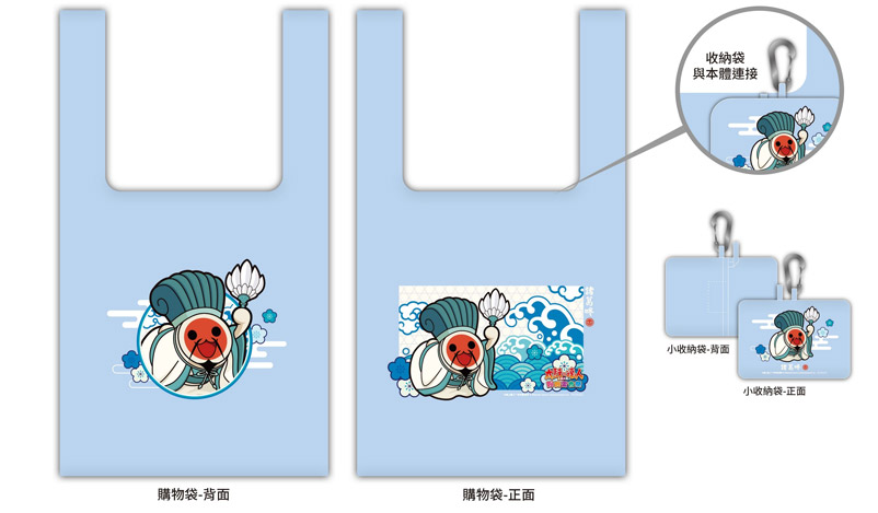 購物袋-背面購物袋-正面收納袋與本體連接小收納袋-背面小收納袋-正面