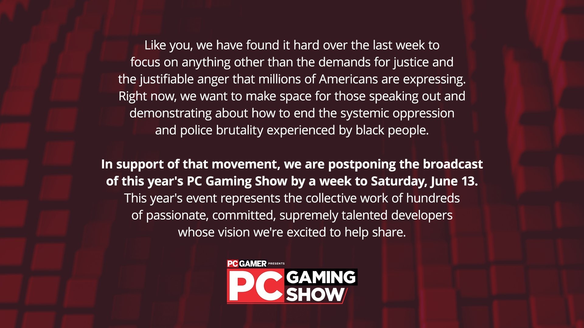 聚焦电脑游戏的线上发表会 PC Gaming Show 受美国局势动