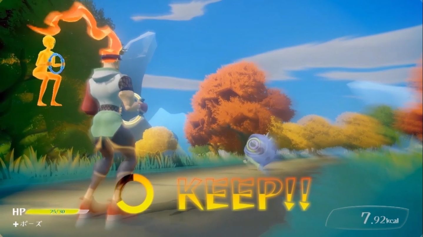 以深蹲攻擊敵人。在正式版裡是以單次彎曲雙腳的方式來給予敵人傷害,而當時則是採用了進行多次深蹲,累積力量進行攻擊的方式 image