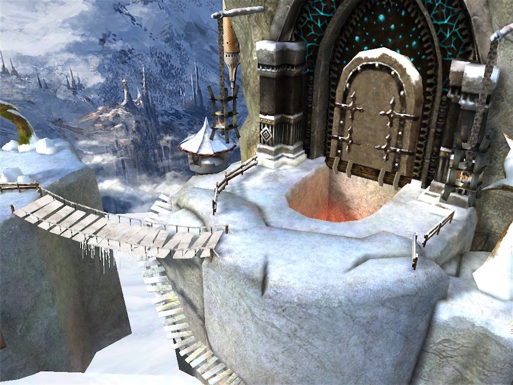 通往城堡必經之路的冰雪吊橋