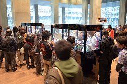 會場大廳展示前後 20 年系列作包裝,<br />
以及作品中登場的機器人模型