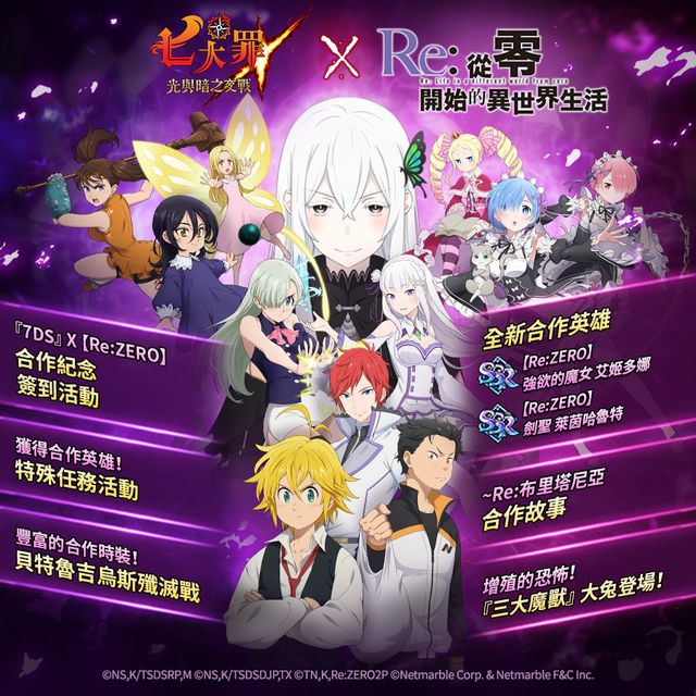《七大罪：光與暗之交戰》全新更新 攜手《Re: 從零開始的異世界生活》展開合作回歸《The Seven Deadly Sins: Grand Cross》