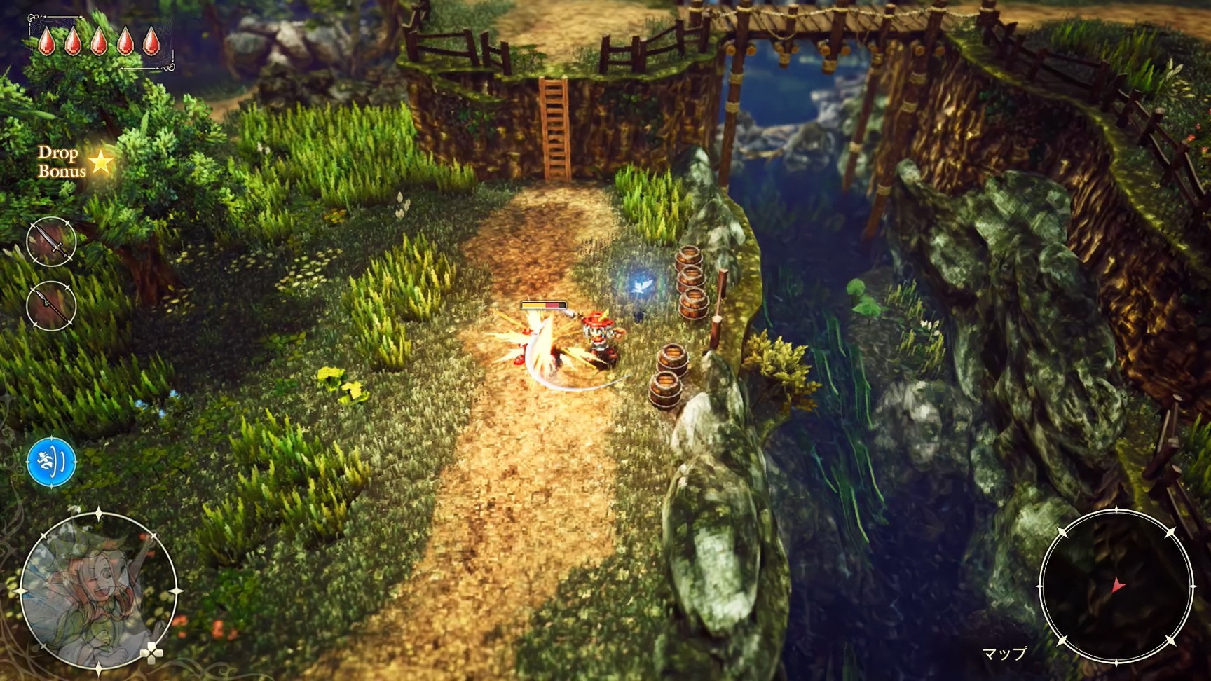 劍的揮動速度快,還有左右的攻擊判定,是很好用的武器。長按攻擊按鈕就能釋放必殺技「斬擊」! image