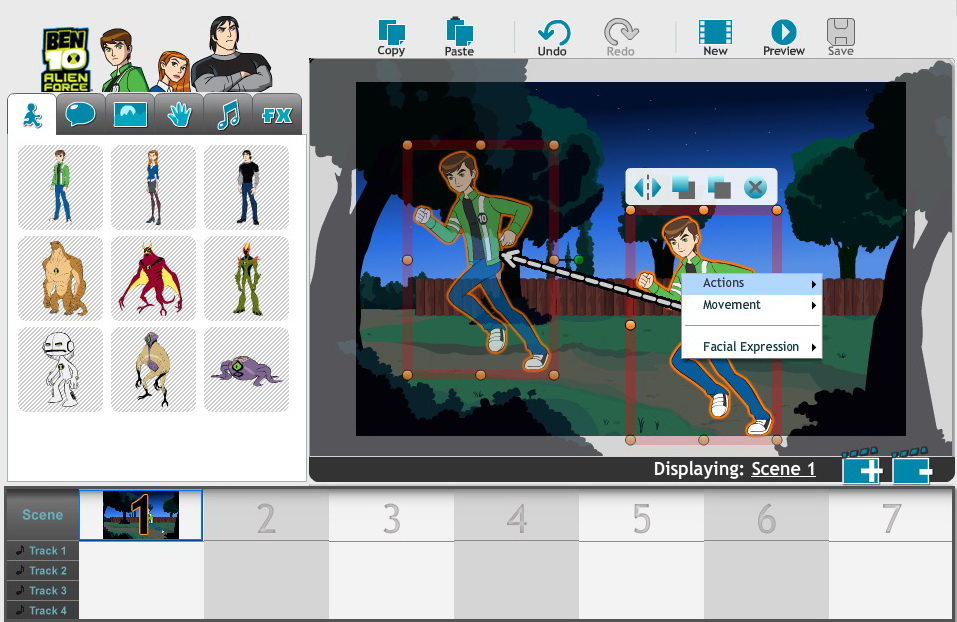 「卡通創作達人大賞」的動畫創作介面
