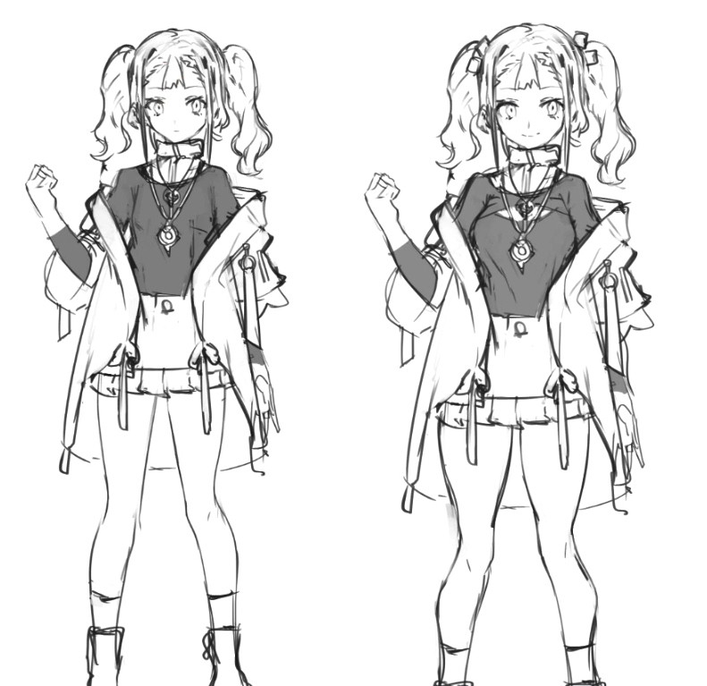 細井先生跟 Toridamono 老師對角色的見解磨合之後畫出來的版本。也因為她的武器是刀,於是嘗試加入和式風格(巫女服)要素 image