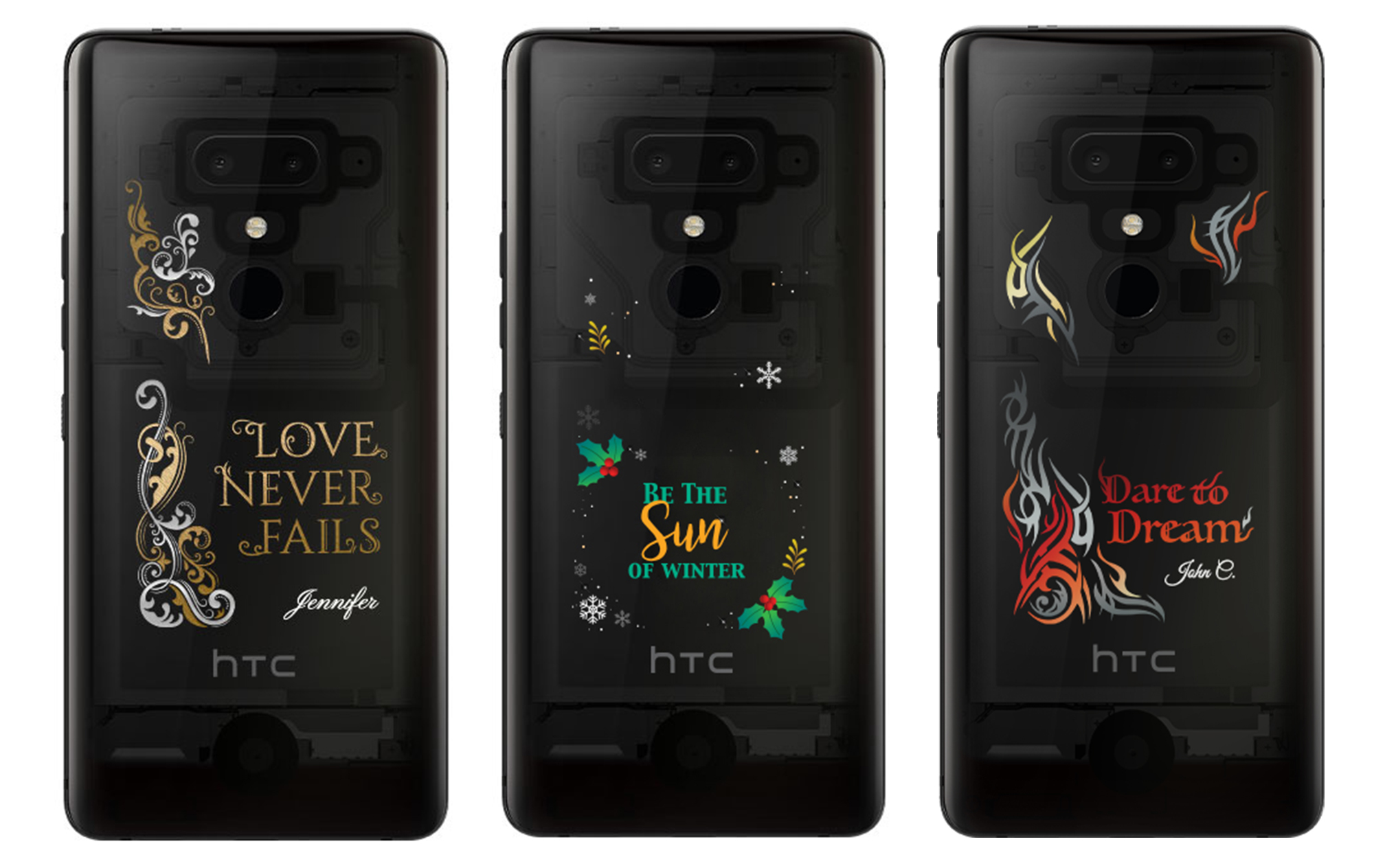 HTC U12+ 訂製版問世可於水漾玻璃機身背蓋自行設計圖樣、文字及顏色