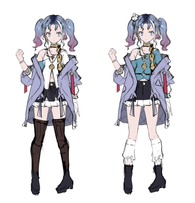 細井先生跟 Toridamono 老師對角色的見解磨合之後畫出來的版本。也因為她的武器是刀,於是嘗試加入和式風格(巫女服)要素 image