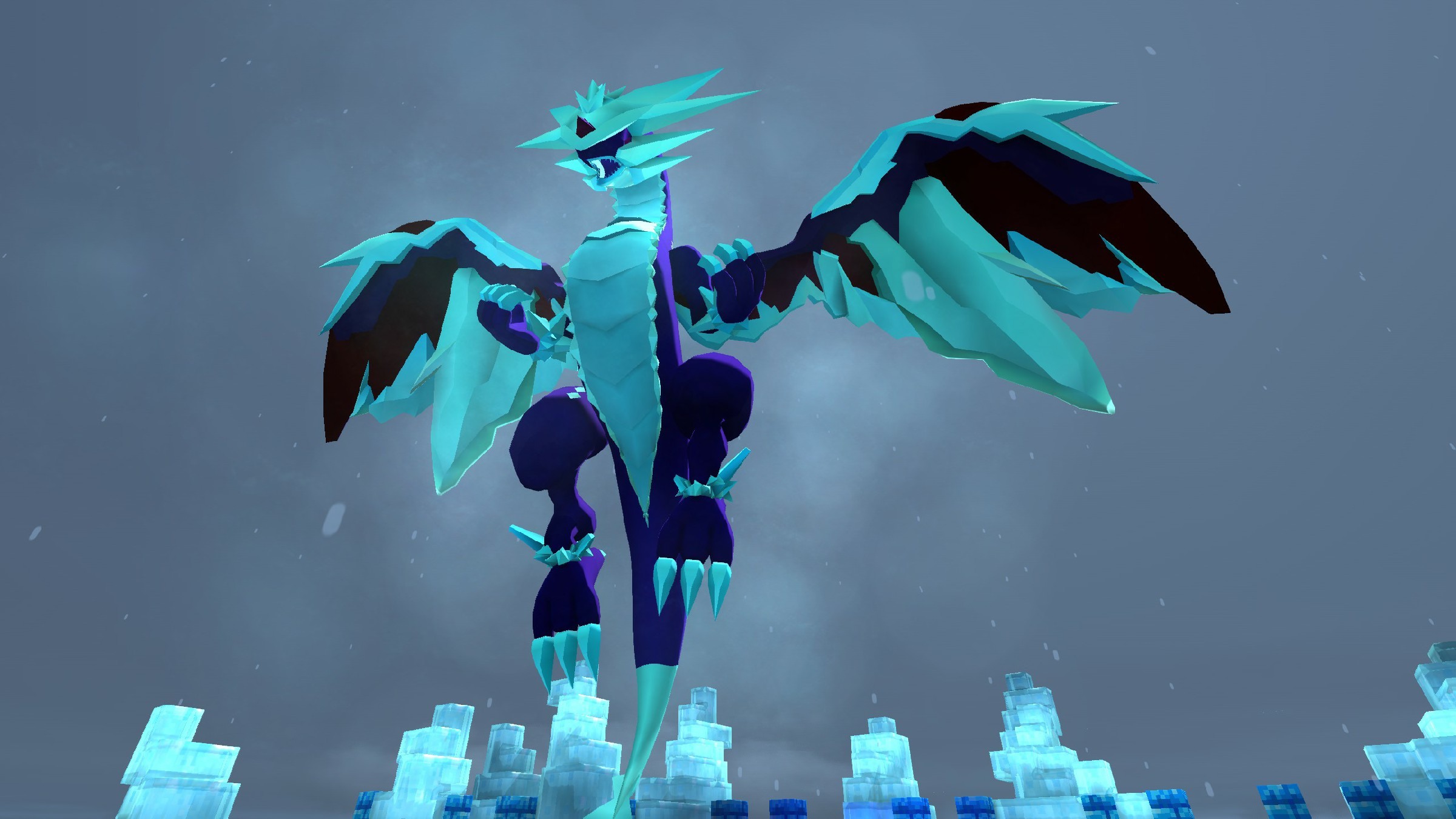 從頂端俯視著玩家的翼龍魔王。會從張開的雙翼射出冰彈,還會使用高速的身體衝撞粉碎一切 image