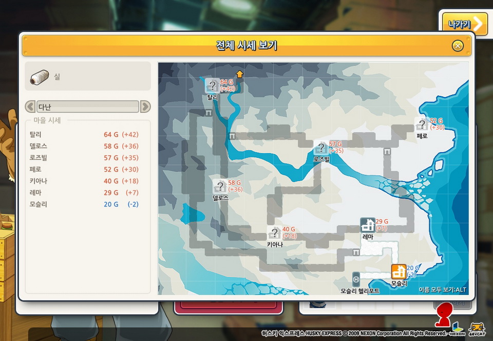 每樣物品在不同城鎮有不同的收購價格,買低賣高就是賺錢不二法門。